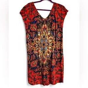 Colorful V-Neck Tunic Style Mini Dress